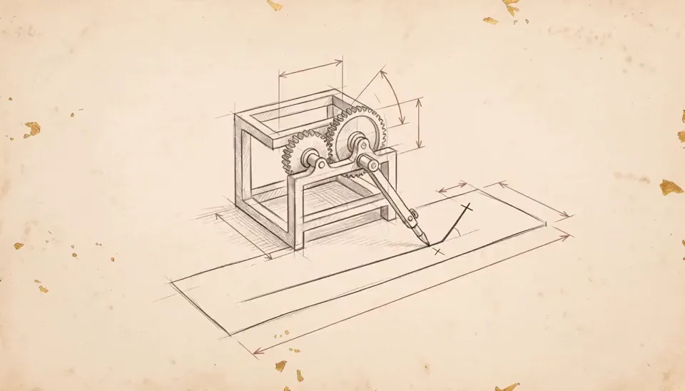 A sketched plotting instrument turns into brass and silver and traces a long call payoff line